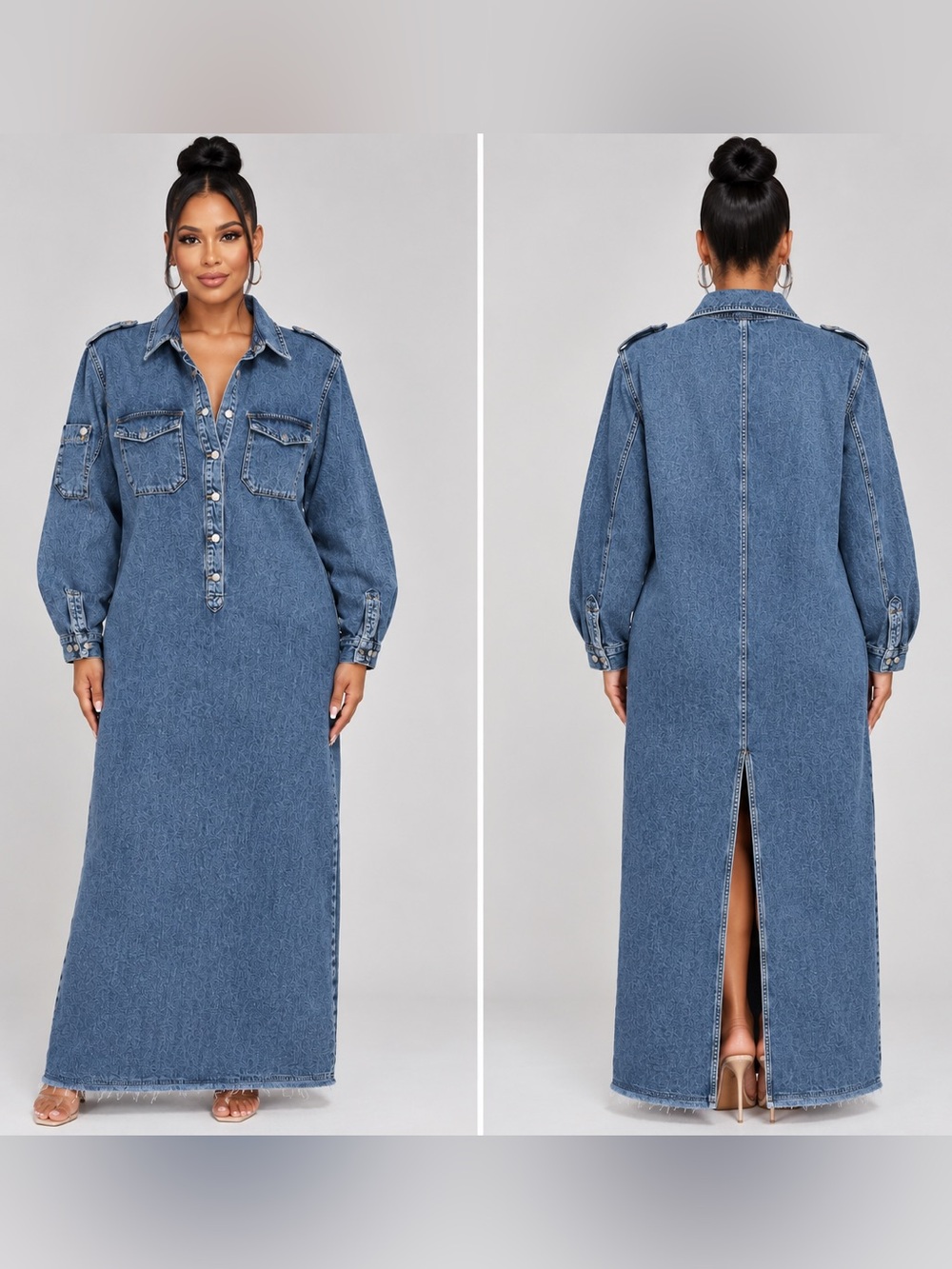Zara Blue Denim Long-Sleeve Shirt Dress